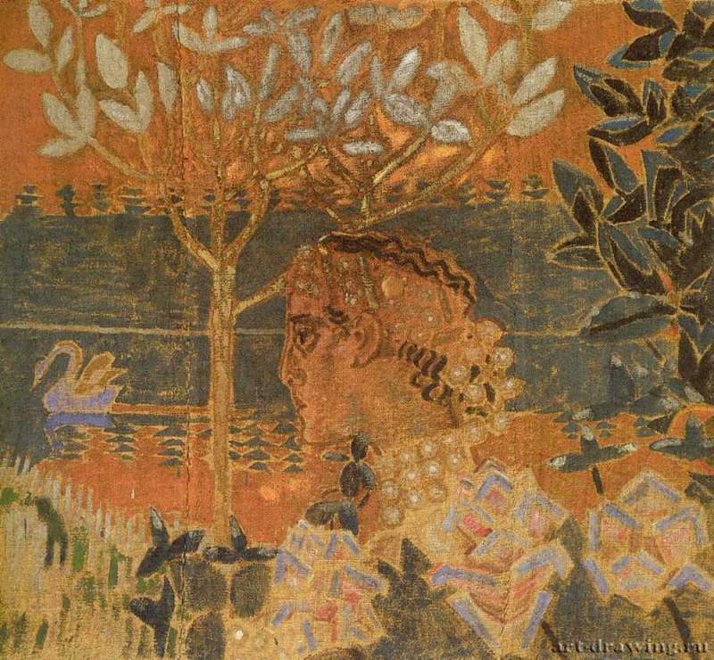 Экран для камина "Гвидон", 1890 г. - Ткань, гуашь, золото, серебро. Музей-усадьба Абрамцево.