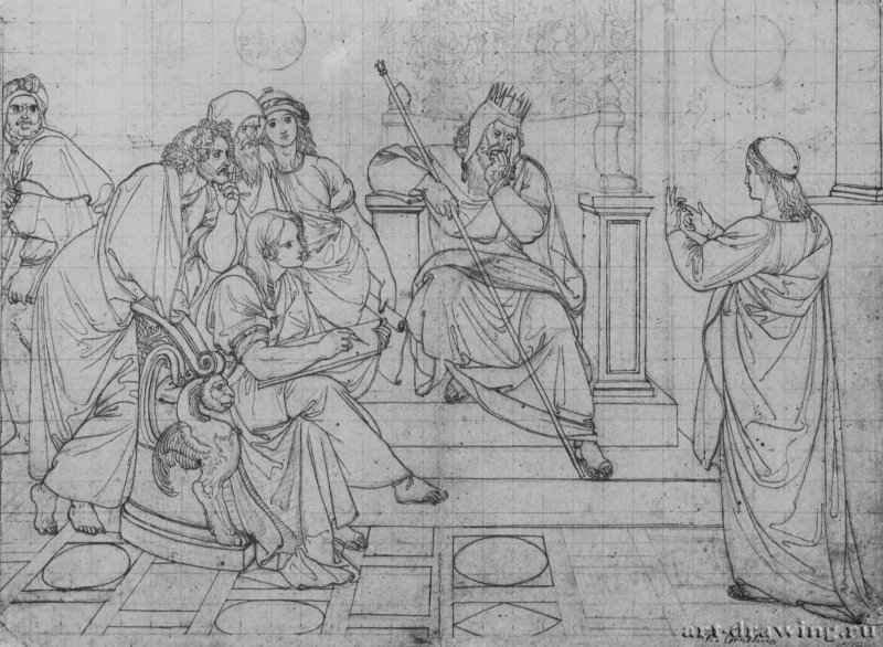 Семь тучных лет, 1816 - 149 х 482 мм. Мел, подсветка белым, на светло-коричневой бумаге. Франкфурт-на-Майне. Художественный институт Штеделя, Гравюрный кабинет.