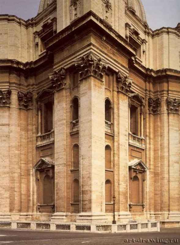 Собор Святого Петра. Пилястры большого ордера на выступах западного фасада. 1546-1564 - Города Италии: Рим.