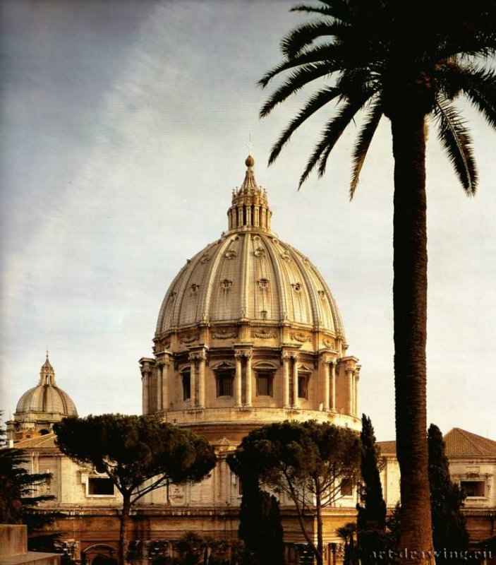 Собор Святого Петра. Барабан, купол и фонарь. Вид с северо-западной стороны. 1546-1564 - Города Италии: Рим.