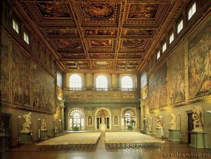 "Салон пятисот" палаццо Веккио. Интерьер - Города Италии: Флоренция. Богато украшен живописью и скульптурой.