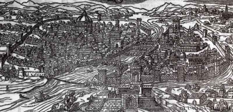 План Флоренции 15 век - Города Италии: Флоренция. Гравюра. Париж. Национальная библиотека.