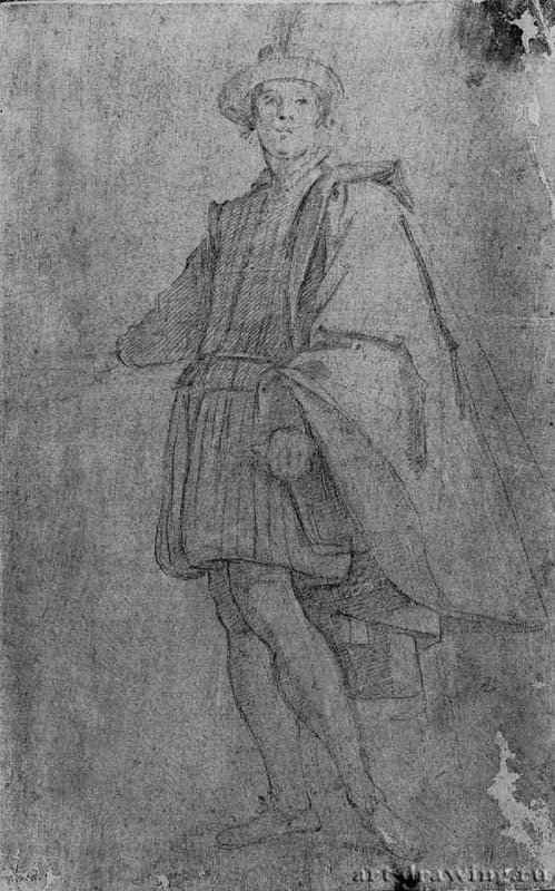 Стоящий юноша в современной одежде. 1615-1617 - 400 х 260 мм Черный мел, сангина, на грунтованной серо-голубым тоном бумаге Генуя Палаццо Россо, Кабинет рисунков Италия