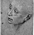 Голова смотрящей вверх женщины. 1606 - 260 х 168 мм Черный, белый и красный мел, на голубой бумаге Флоренция Уффици, Кабинет рисунков и гравюр Италия