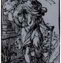 Юноша, опирающийся на палку. 1588 - Ксилография кьяроскуро, оттиск с очерковой доски на голубой бумаге 110 x 63 мм Собрание У. Дж. Рассела Аллена Бостон (Массачусетс)