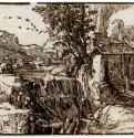 Пейзаж с водопадом. 1591-1600 - Ксилография кьяроскуро, одна очерковая доска, две тоновые доски 112 x 146 мм Риксмузеум Амстердам