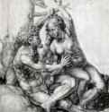 Адам и Ева. 1523-1526 - Черный мел на бумаге 628 x 477 мм Музей Школы рисунка Род-Айленда Провиденс (Род-Айленд)