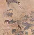 Цапля над мальвами - 1800 *109 x 56 смШелк, акварельЯпонияЛондон. Музей Виктории и Альберта