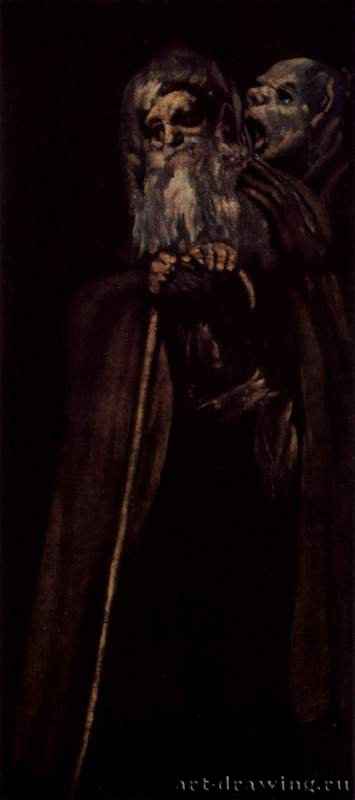 Серия "pinturas negras" ("мрачных картин"). Старики - 1821-1823144 x 66 смХолст, маслоРококо, классицизм, реализмИспанияМадрид. ПрадоНаписана в загородном доме художника "Ла Кинта дель Сордо", первоначально фреска, затем перенесенная на холст