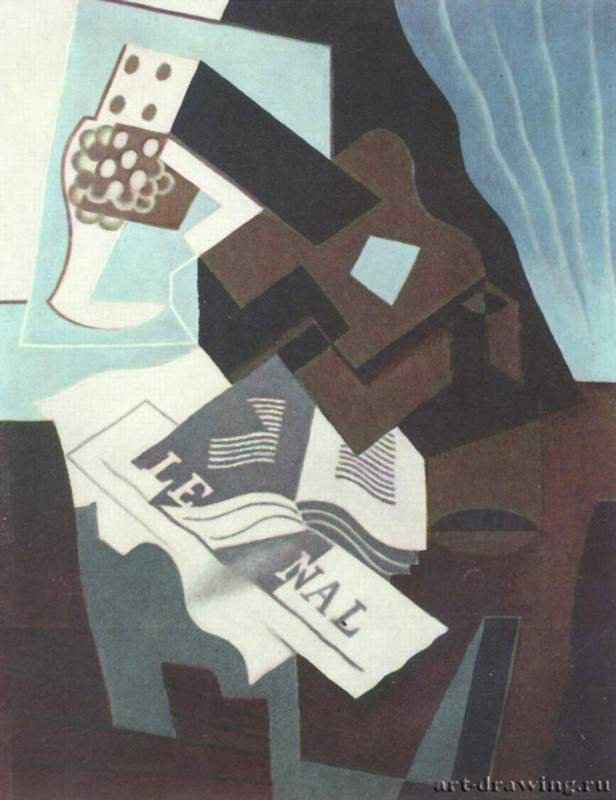 Натюрморт гитарой, книгой и газетой - 1919 *ХолстКубизмИспанияБазель. Художественный музей