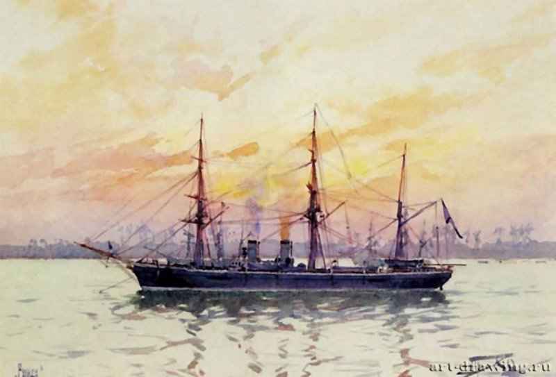 Крейсер 1 ранга "Рында" 1892 - Бумага, акварель. 34 x 50. Россия.