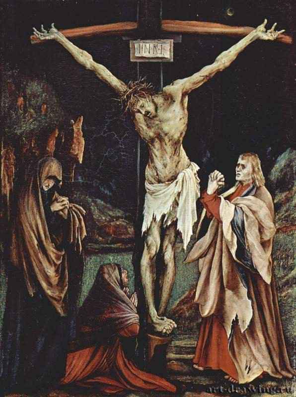 Малое распятие. Христос на кресте, две Марии и Иоанн, общий вид - 1502 *61,6 x 46 смДерево, маслоВозрождениеГерманияВашингтон. Национальная картинная галерея