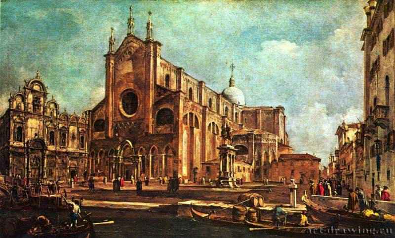 Площадь перед Санти Джованни э Паоло в Венеции. 1755-1760 - 72 x 120 см. Холст, масло. Венецианский стиль 18 века. Италия. Париж. Лувр.