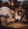 Солдат и куртизанка. 1742-1743 - 46 x 64 смХолст, маслоРококоИталияЧастное собраниеЦикл первоначально состоял из 43 картин, заказчик - маршал Иоганн Маттиас фон дер Шуленбург