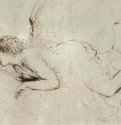 Летящий ангел. Первая половина 17 века - 187 х 321 мм. Перо бистром, на бумаге. Харлем. Музей Тейлера. Италия.