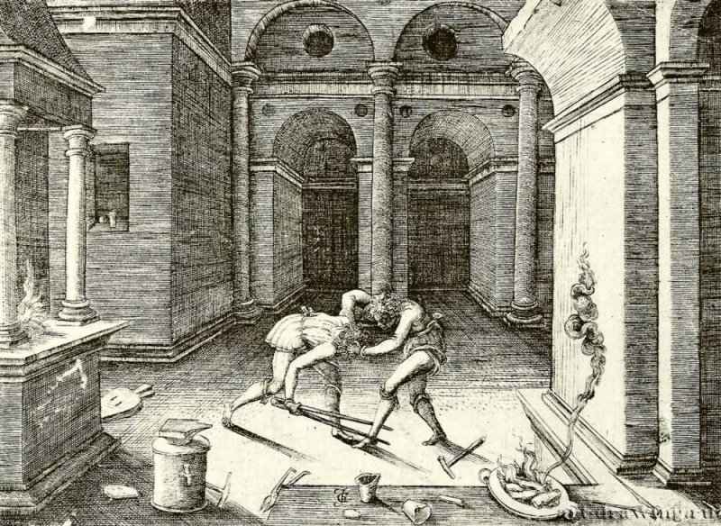 Драка подмастерьев златокузнеца. 1530-1550 - 77 х 106 мм. Резцовая гравюра на меди. Вена. Собрание графики Альбертина. Франция.