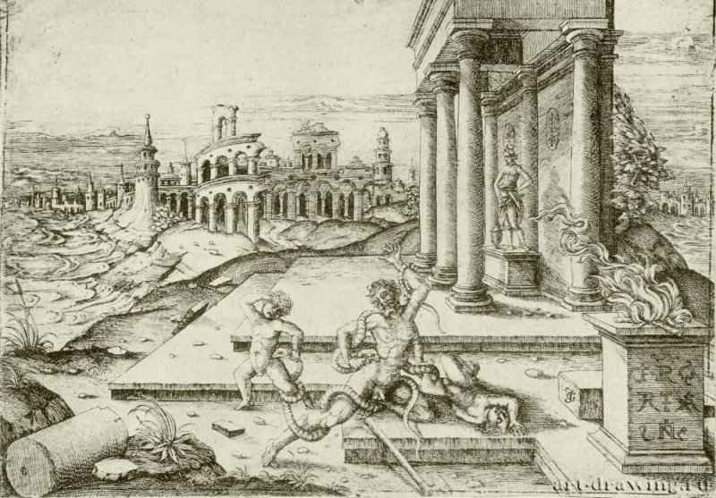 Лаокоон. 1530-1550 - 107 х 153 мм. Резцовая гравюра на меди. Вена. Собрание графики Альбертина. Франция.