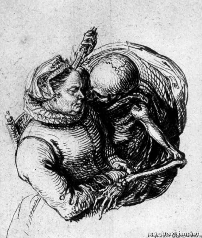 Женщина и Смерть. 1600 - Перо коричневым тоном, на бумаге 160 x 130 мм Риксмузеум Амстердам