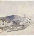 Вид с руинами Гуттенштайна. 1816 - 280 x 435 мм. Перо тушью, кисть, разноцветная акварель, по рисунку карандашом, на слегка желтоватой бумаге. Осло. Национальная галерея.