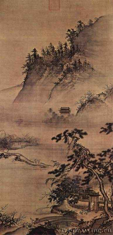 Позднее возвращение с весенней прогулки. 1400 * - 167,9 x 83,1 смШелк, тушь и краскиКитайТайвань. Дворцовое собраниеНастенный свиток