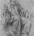 Сидящий монах, глядящий вверх. 1625 - 347 х 266 мм. Черный и белый мел насветло--серой грунтованной бумаге. Флоренция. Уффици, Кабинет рисунков и гравюр. Италия.