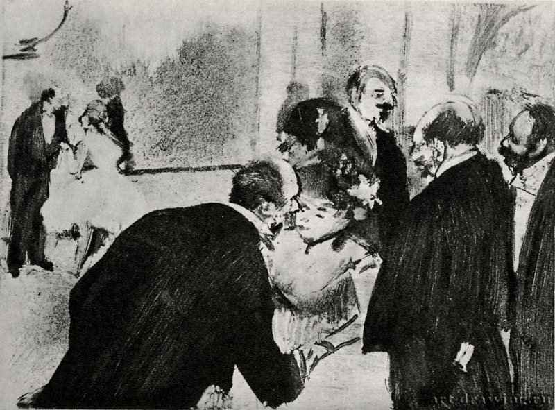 Разговор в фойе. 1879-1880 - Монотипия, оттиск чёрным на белой бумаге Франция