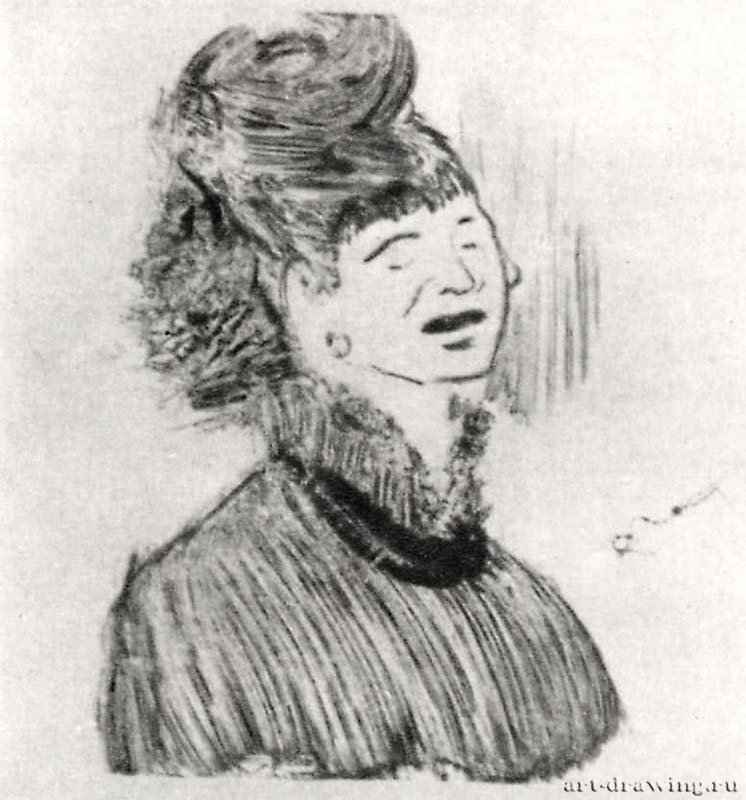 Голова женщины 1880 - 81 х 71 мм Монотипия, оттиск чёрным, на белой бумаге Нью-Йорк. Собрание Тоу Франция