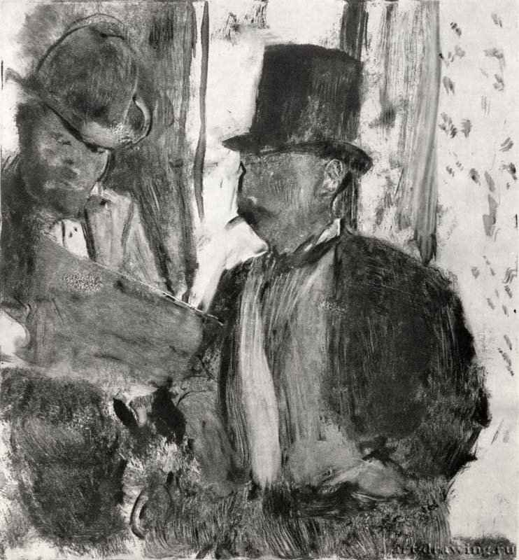 Два любителя искусств. 1880 - 299 х 270 мм Монотипия, оттиск чёрным, на белой бумаге Чикаго (штат Иллинойс). Художественный институт, Отдел гравюры и рисунка Франция
