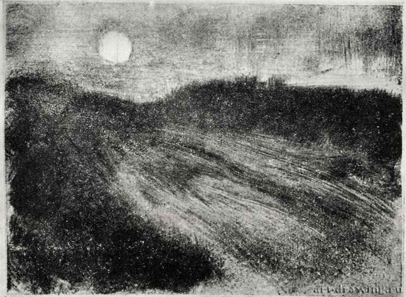 Восход луны. 1880 - 119 х 161 мм Монотипия, оттиск коричневым тоном на белой бумаге Франция