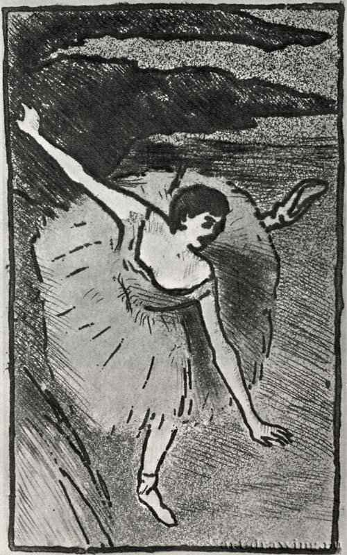 Танцовщица на сцене. 1891-1892 - 170 х 103 мм Мягкий лак с акватинтой Париж. Собрание Дюран-Рюэль Франция