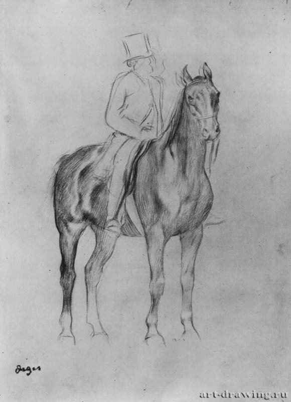 Всадник на спокойно стоящей лошади. 1861-1863 - 302 x 223 мм Черный мел на бумаге Роттердам. Музей Бойманса - ван Бёйнингена Франция