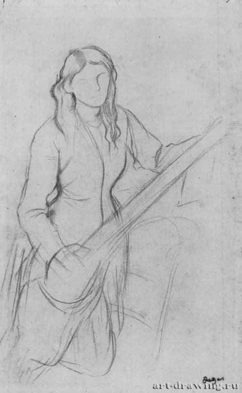 Девушка с гитарой. 1867 - 350 x 210 мм Карандаш на бумаге Частное собрание Франция