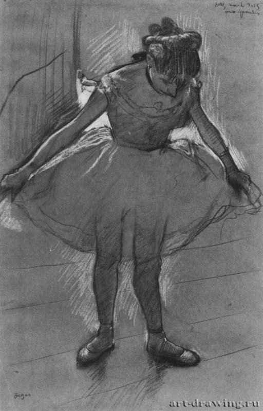 Балерина, стоящая против света. 1878-1880 - 488 x 306 мм Уголь, подсветка белым, на средне-серой бумаге Карлсруэ. Кунстхалле, Гравюрный кабинет Франция