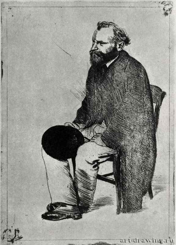Портрет Эдуарда Мане (сидящий, повернутый влево). 1861 - 171 х 120 мм Офорт Бостон (штат Массачусетс). Публичная библиотека Франция