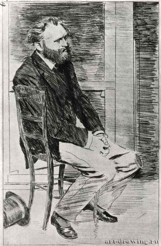 Портрет Эдуарда Мане (сидящий, повернутый вправо). 1861 - 193 х 122 мм Офорт Чикаго (штат Иллинойс). Художественный институт, Отдел гравюры и рисунка Франция