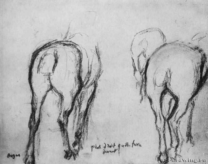 Три лошади, вид сзади. 1883-1885 - 247 x 311 мм Черный мел на бумаге Роттердам. Музей Бойманса - ван Бёйнингена Франция