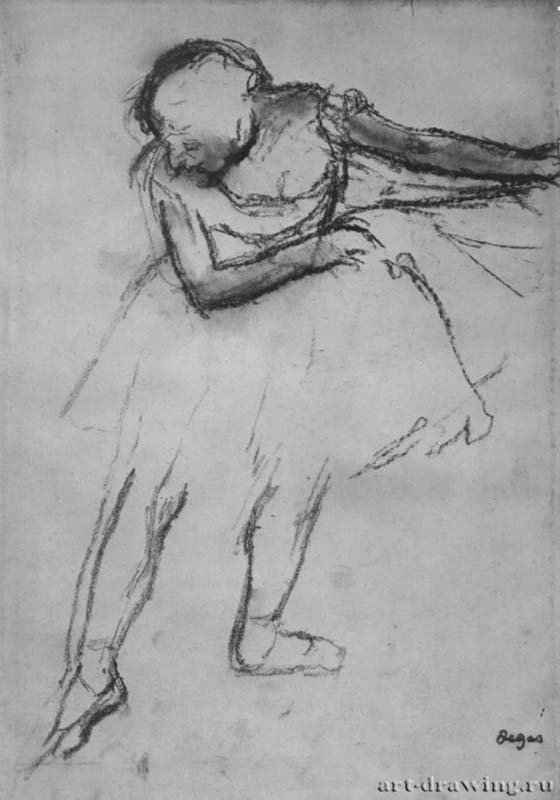 Балерина с вытянутой вперед правой ногой. 1885 - 329 x 231 мм Темно-коричневый мел на бумаге Роттердам. Музей Бойманса - ван Бёйнингена Франция