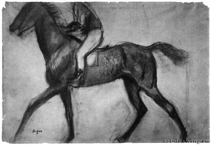 Жокей на идущей рысью лошади, в профиль. 1887-1888 - 283 x 418 мм Красный мел на бумаге Роттердам. Музей Бойманса - ван Бёйнингена Франция
