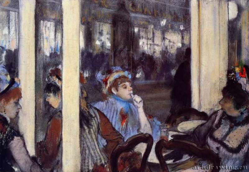 Женщины на террасе в кафе вечером, 1877 г. - Бумага, пастель. Орсэ. Париж. Франция.
