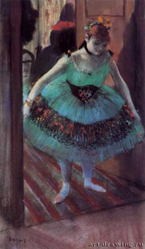 Балерина, уходящая из раздевалки, 1879 г. - Бумага, гуашь, пастель. Частное собрание. Франция.