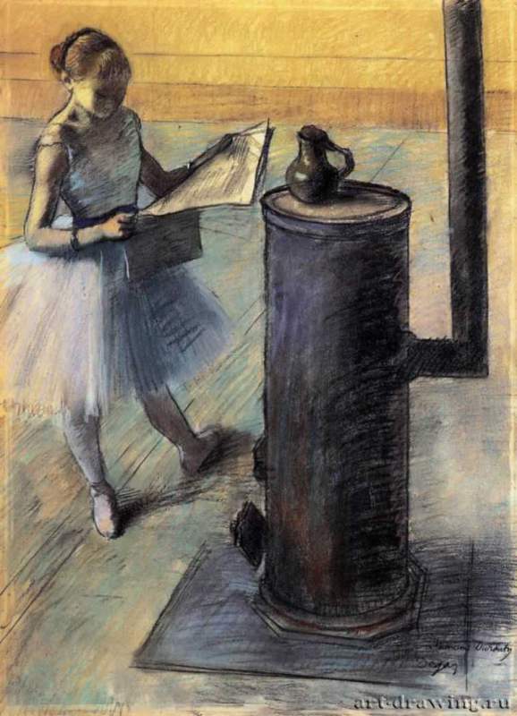 Отдых балерины, 1879 - 1880 г. - Бумага, пастель, черный мел. Частное собрание. Франция.