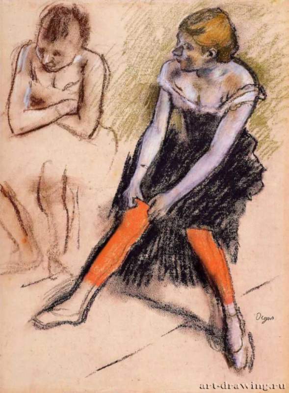 Балерина в красных чулках, 1884 г. - Бумага, пастель. Частное собрание. Франция.