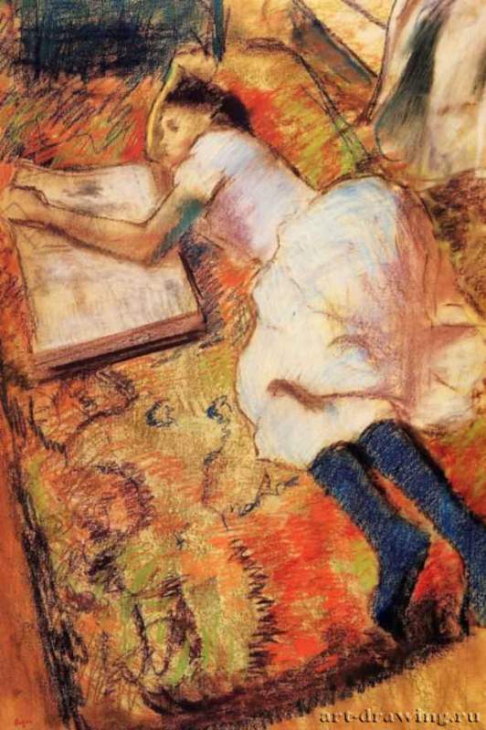 Молодая девушка, читающая на полу, 1889 г. - Бумага, пастель. Частное собрание. Франция.