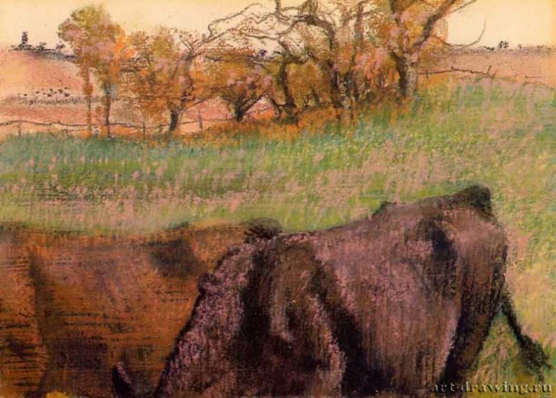 Пейзаж: коровы, 1890 - 1893 г. - Бумага, пастель. Частное собрание. Франция.