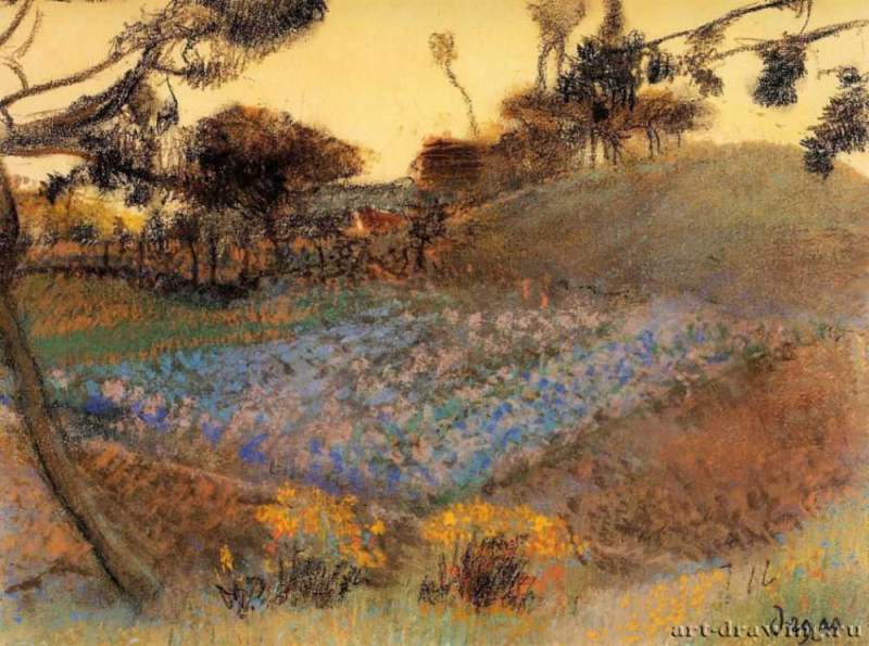 Льняное поле, 1891 - 1892 г. - Бумага, пастель. Частное собрание. Франция.