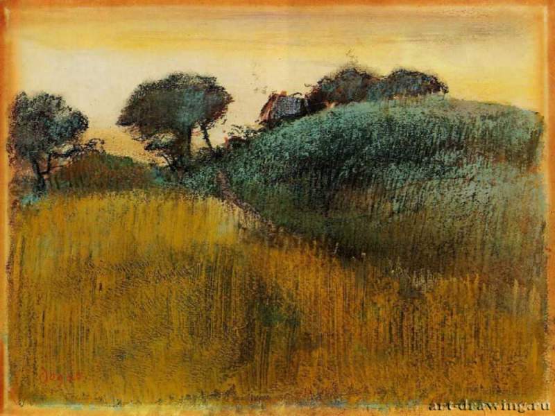 Пшеничное поле и зеленый холм, 1892 г. - Бумага, пастель. Музей Нортона Саймона. Пасадена (Калифорния).Франция.