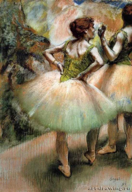 Балерины в розовом и зеленом, 1894 г. - Бумага, пастель. Частное собрание. Франция.