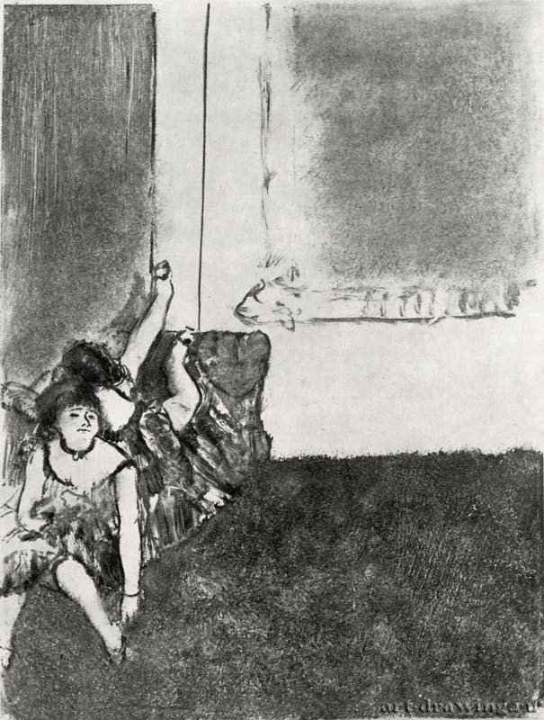 Сиеста (в борделе). 1876-1885 - 215 х 159 мм Монотипия, оттиск чёрным на китайской бумаге Бостон (штат Массачусетс). Музей изящных искусств, Отделение эстампов, рисунков и фотографий Франция