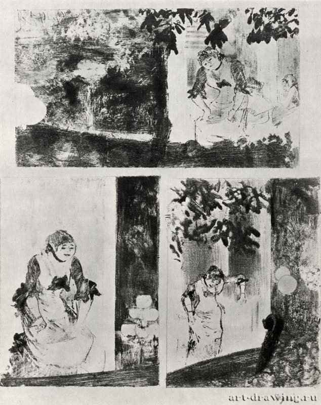 Мадемуазель Бека в "Амбассадоре", Три сцены. 1877 - 291 х 243 мм Литография Чикаго (штат Иллинойс). Художественный институт, Отдел гравюры и рисунка Франция