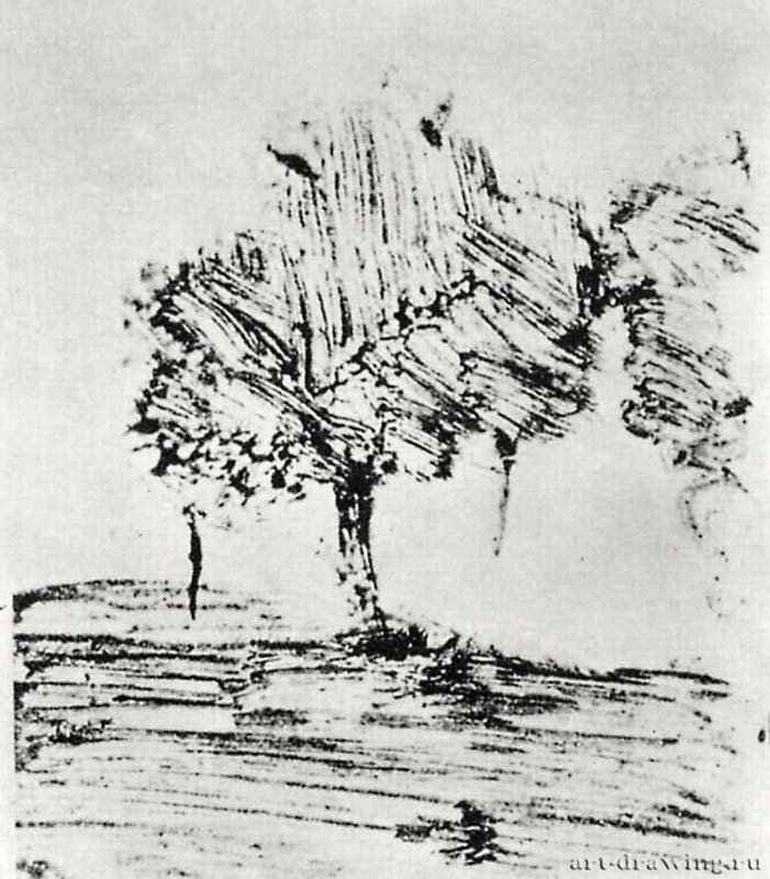 Два дерева. 1878-1880 - 83 х 70 мм Монотипия, оттиск чёрным на белой бумаге Нью-Йорк. Собрание г-на и г-жи Э. Поуис Джонс Франция